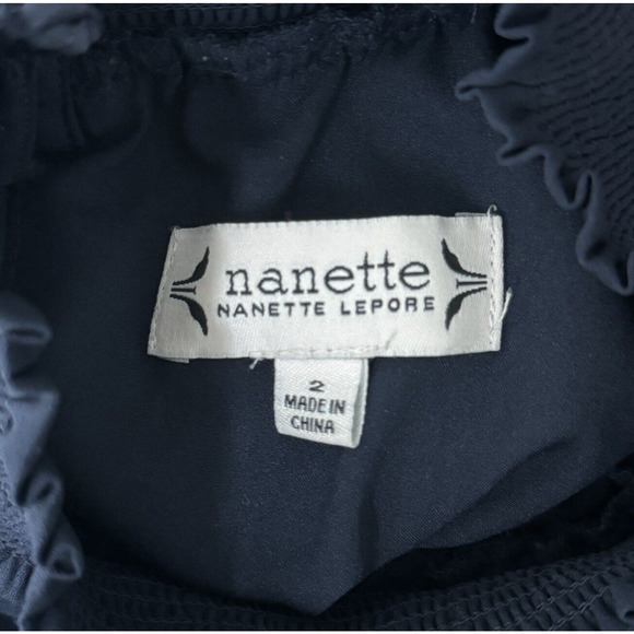 Nanette Lepore Dress Women 2 Navy Blue Accordion Smock Dress Business Party - Picture 6 of 7